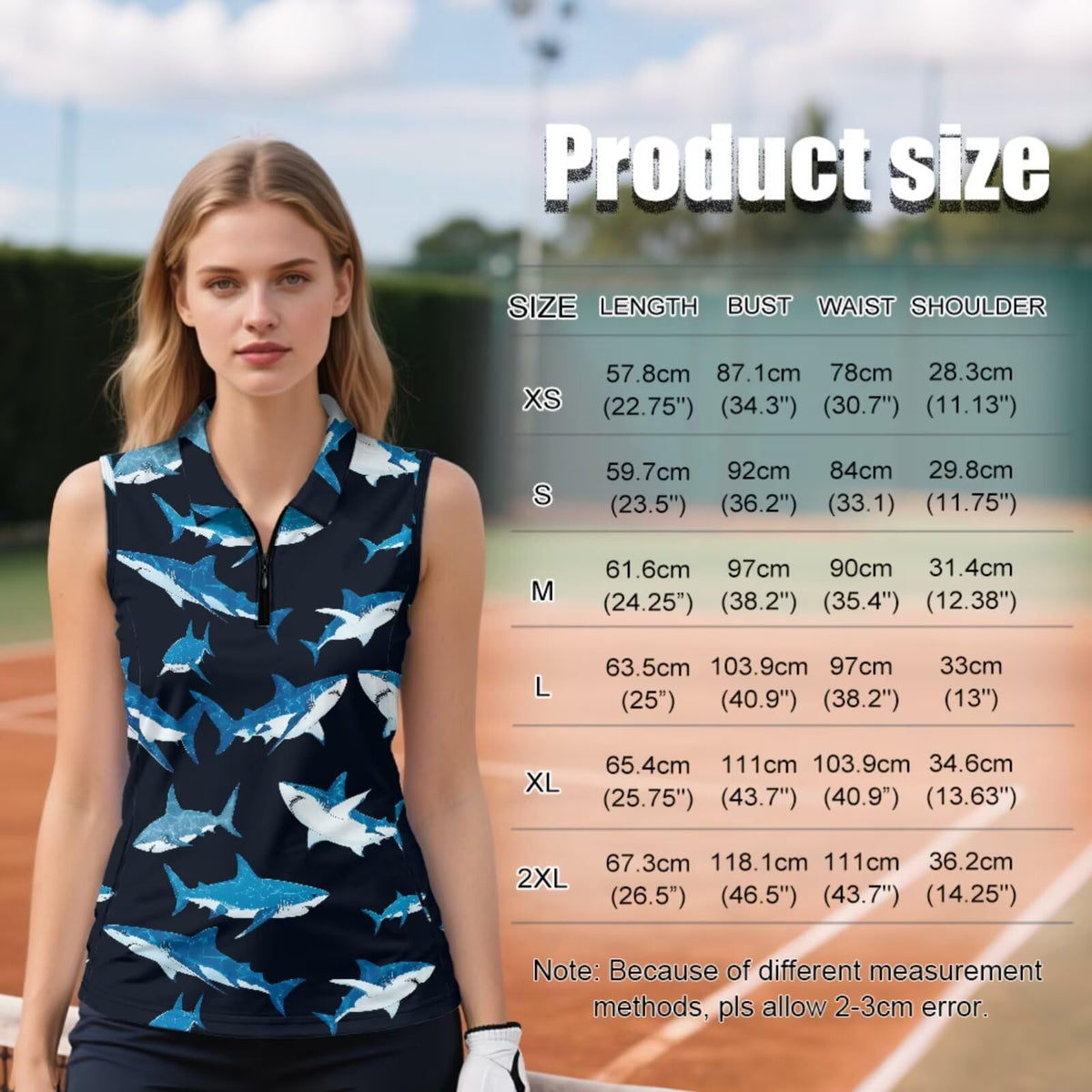 GETELINSENG Ocean Shark Print polo fabric close-up shows moisture-wicking texture