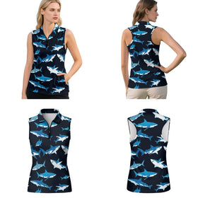 GETELINSENG Ocean Shark Print polo side-zip closure for easy on/off wearing