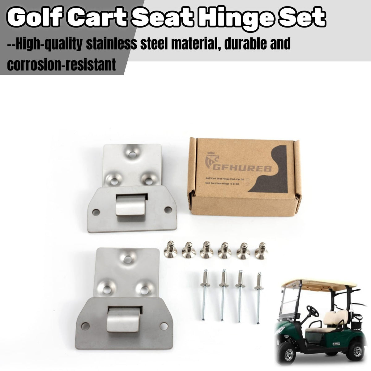 GFHUREB seat hinge plates highlight corrosion-resistant stainless steel for longevity.