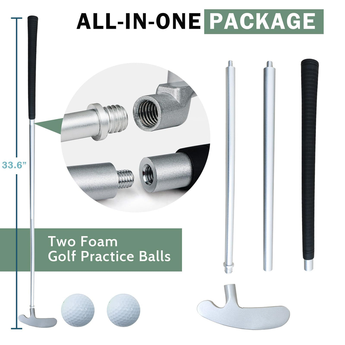 GGPODX premium aluminum shaft delivers solid feel and durability for putts.