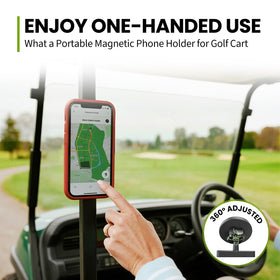 GGV golf cart phone holder showing 360-degree rotation for easy viewing modes.