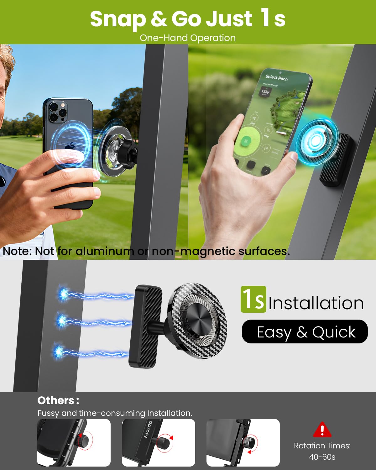 GiantHope golf cart phone holder showing 360-degree rotation for optimal viewing.
