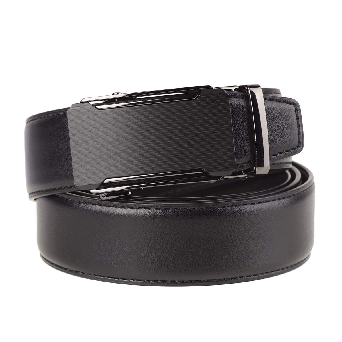 Giantsize big-tall ratchet belt strap in black suitable for dress or casual wear.
