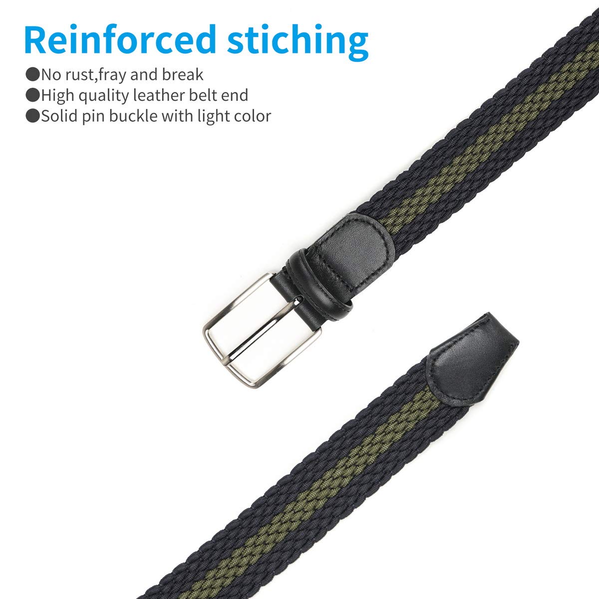 Giantsize braided belt metal buckle close-up demonstrating secure, precise fit