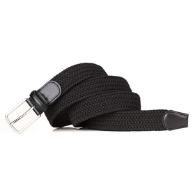 Giantsize braided stretch belt black big-and-tall metal buckle offers precise positioning.