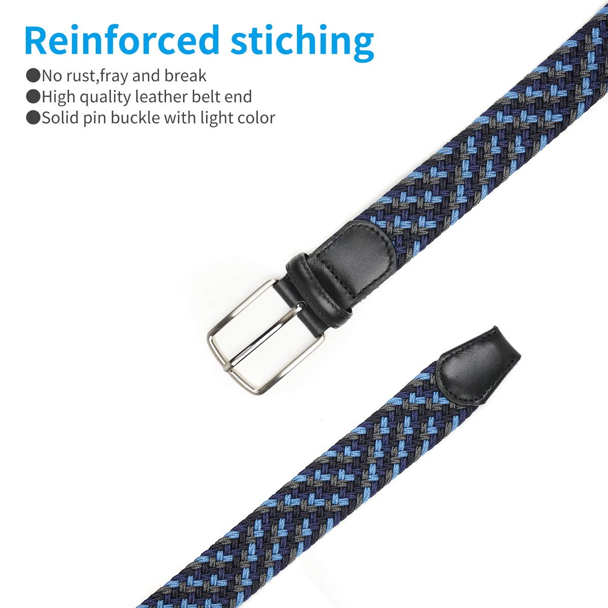 Giantsize belt with gloss metal buckle, showing secure fastening at any position.