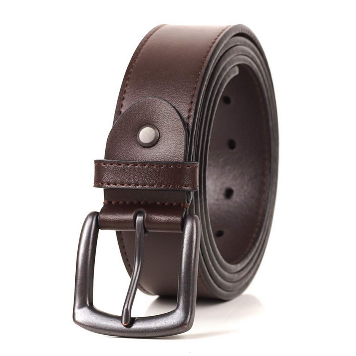 Giantsize extra-long brown leather belt front view for big and tall men