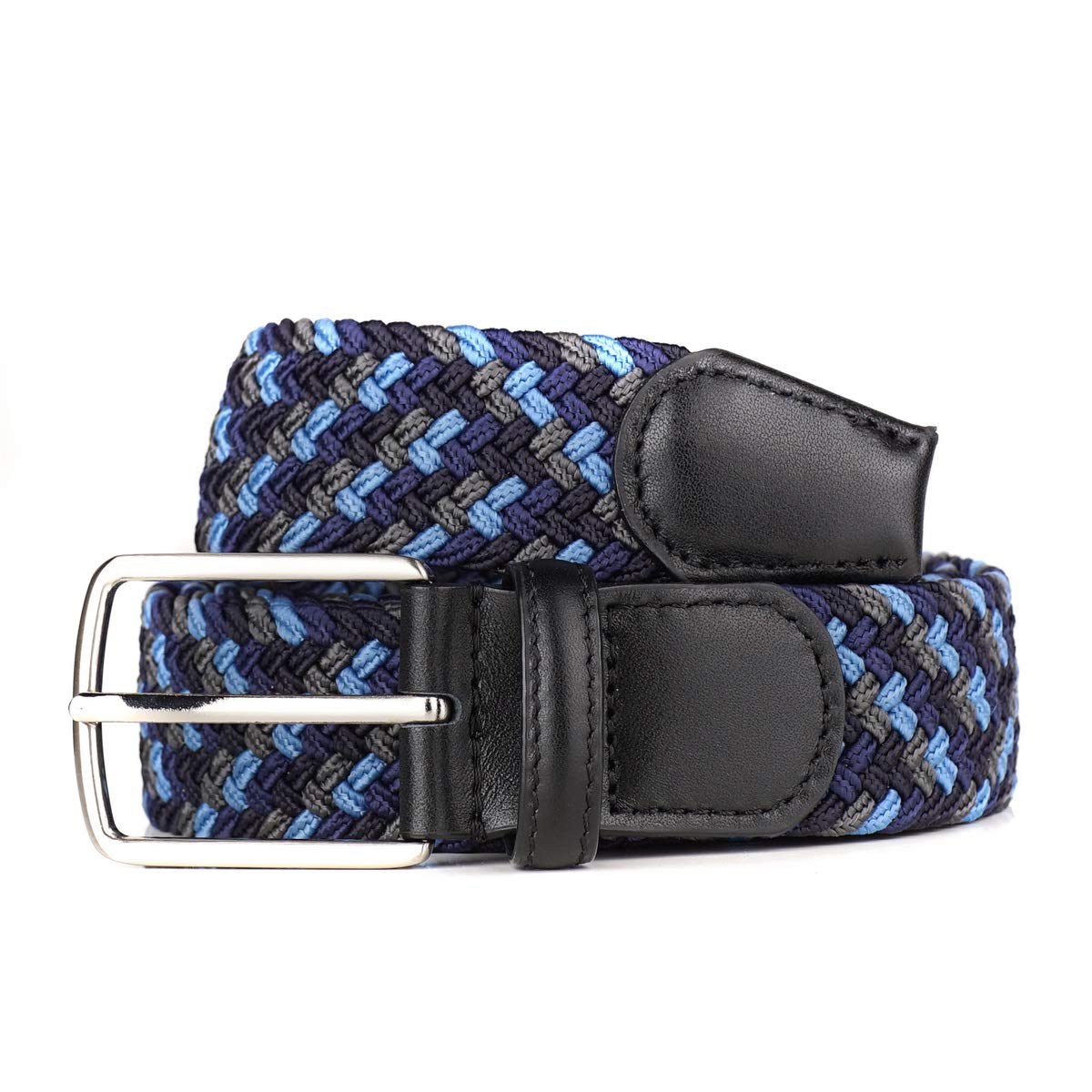 Giantsize extra-long braided elastic belt with buckle close-up demonstrating precise fit and flexibility.