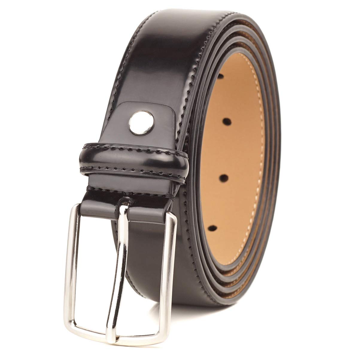 Giantsize extra long glossy belt in black, front view for a polished everyday look.