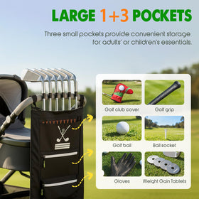 GIASSVIO stroller golf caddy showing main pocket and three smaller pockets for essentials.