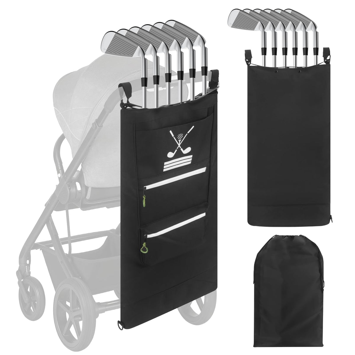 GIASSVIO universal golf stroller attachment with 6-club slot for secure on-the-go transport.