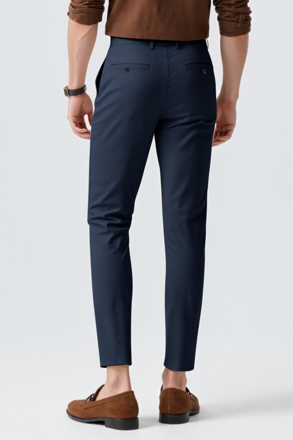 GINGTTO men's slim-fit chino in dark blue, cuff detail for a tapered silhouette