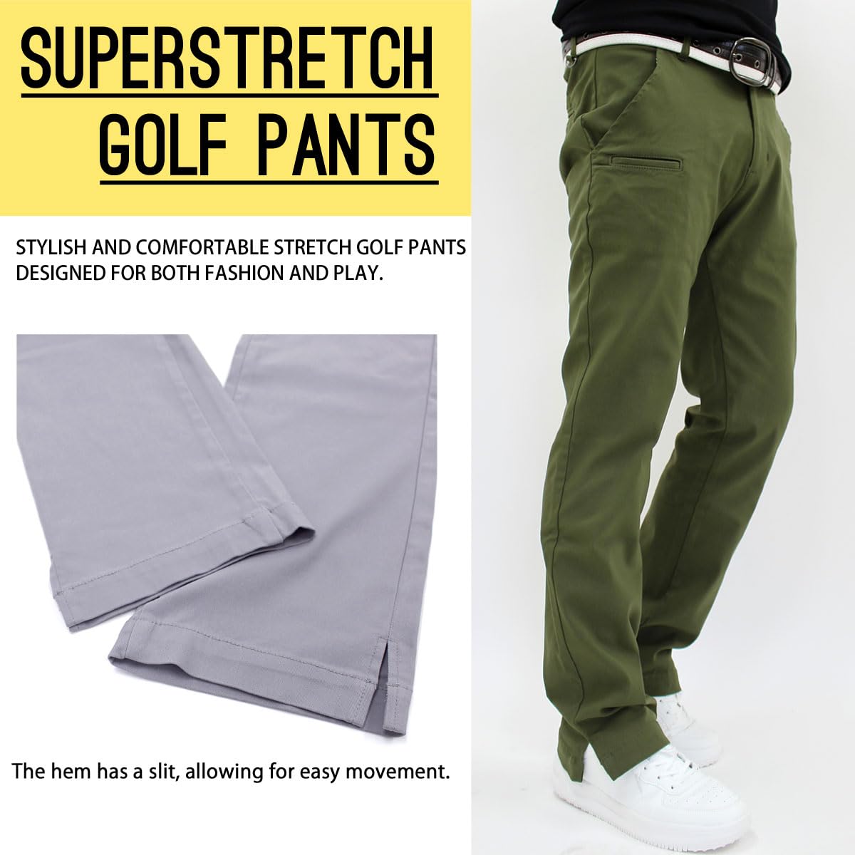 GIORNO SEVEN men's golf pants black with 42W x 33L sizing for a versatile look.