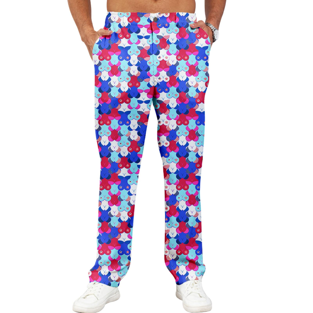 Giromo men's golf pants front view with easy-access pockets for essentials.