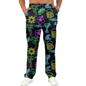 Giromo Tropical Flowers Neon men's golf pants front view for bold on-course style