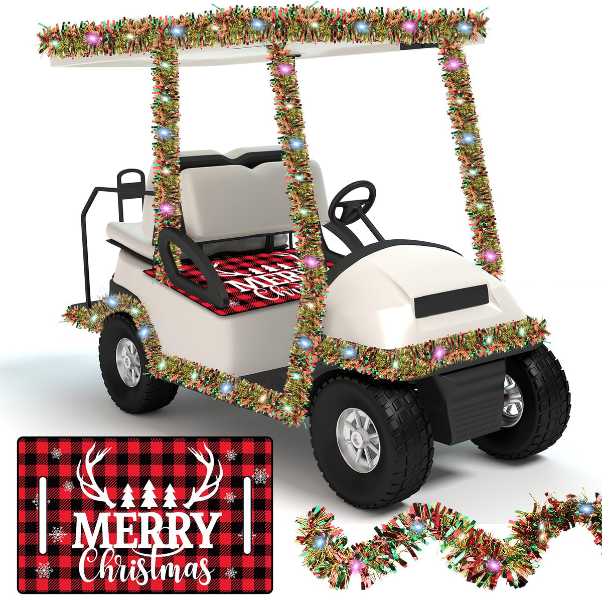 gisgfim Christmas Golf Cart Seat Cover in red and black plaid adds festive style to your cart