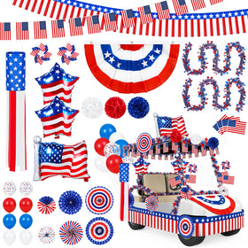 GJQ fourth of july banner on a golf cart for bold patriotic display