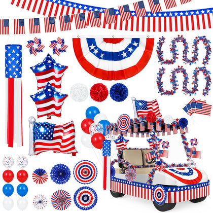 GJQ fourth of july banner on a golf cart for bold patriotic display