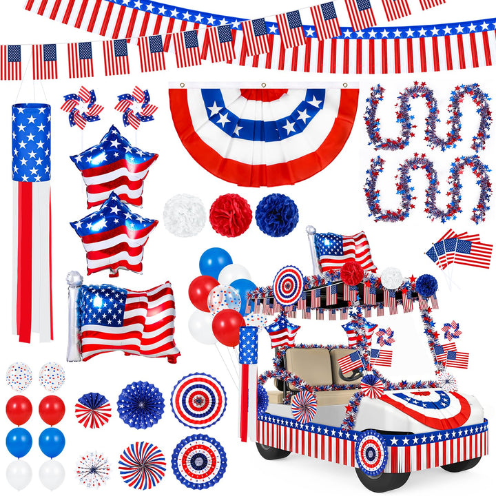 GJQ fourth of july banner on a golf cart for bold patriotic display