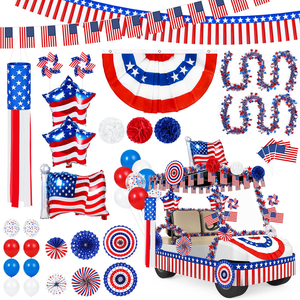 GJQ fourth of july banner on a golf cart for bold patriotic display