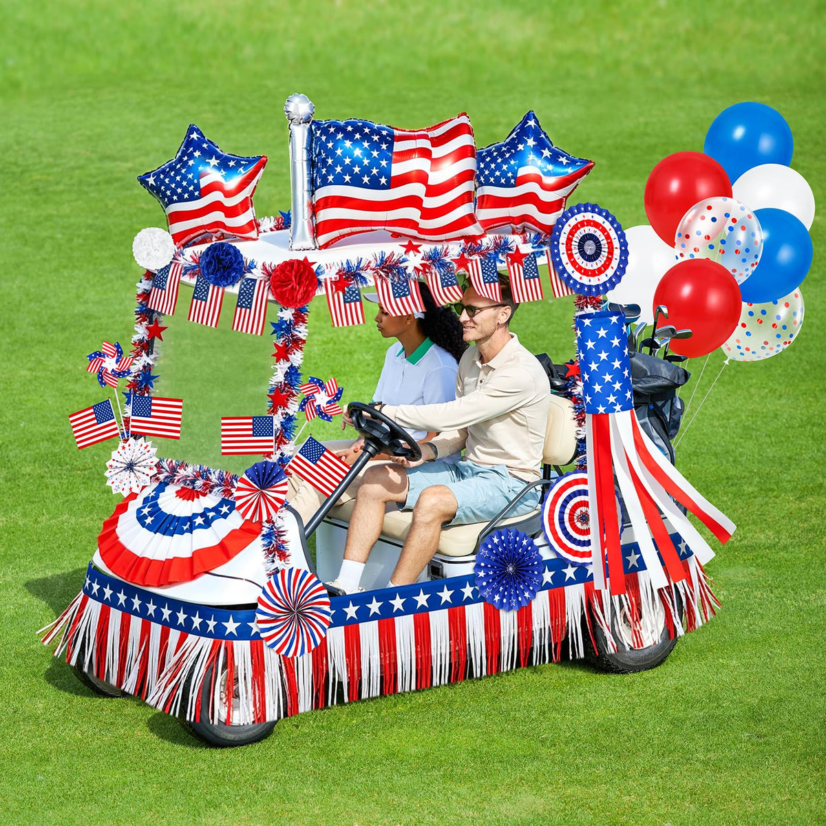 GJQ pleated fan flag creates layered patriotic flair