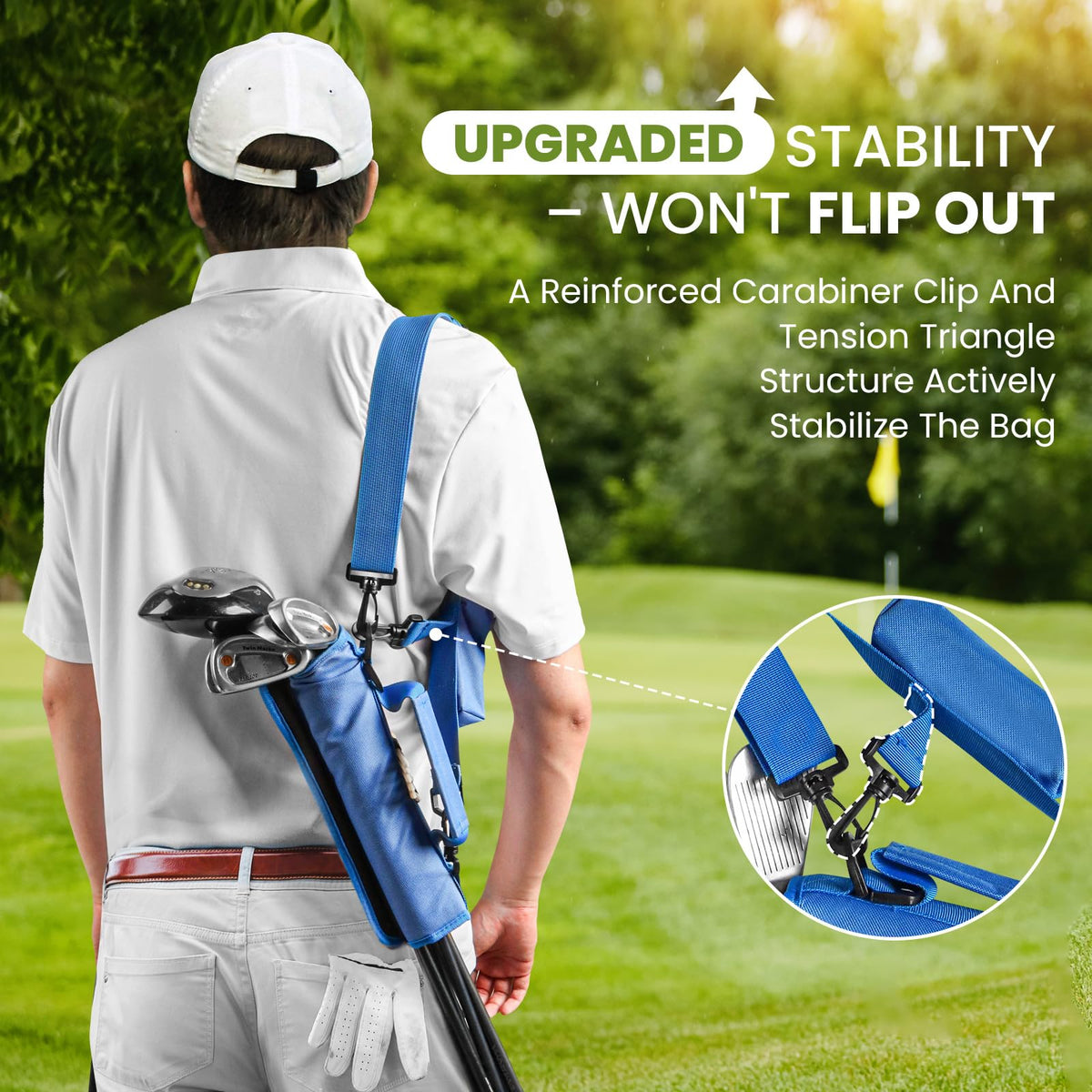 GKandi compact golf bag securely holds 3-7 clubs during practice.