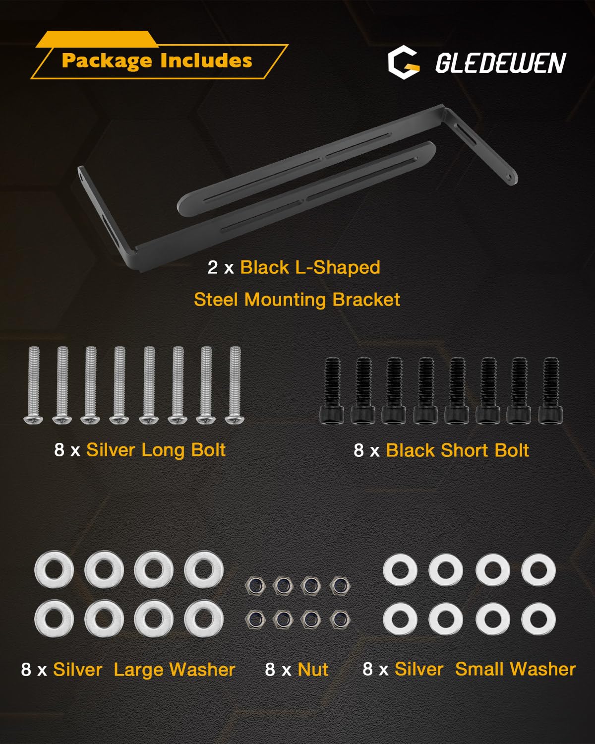 Gledewen packaging and hardware included for quick setup
