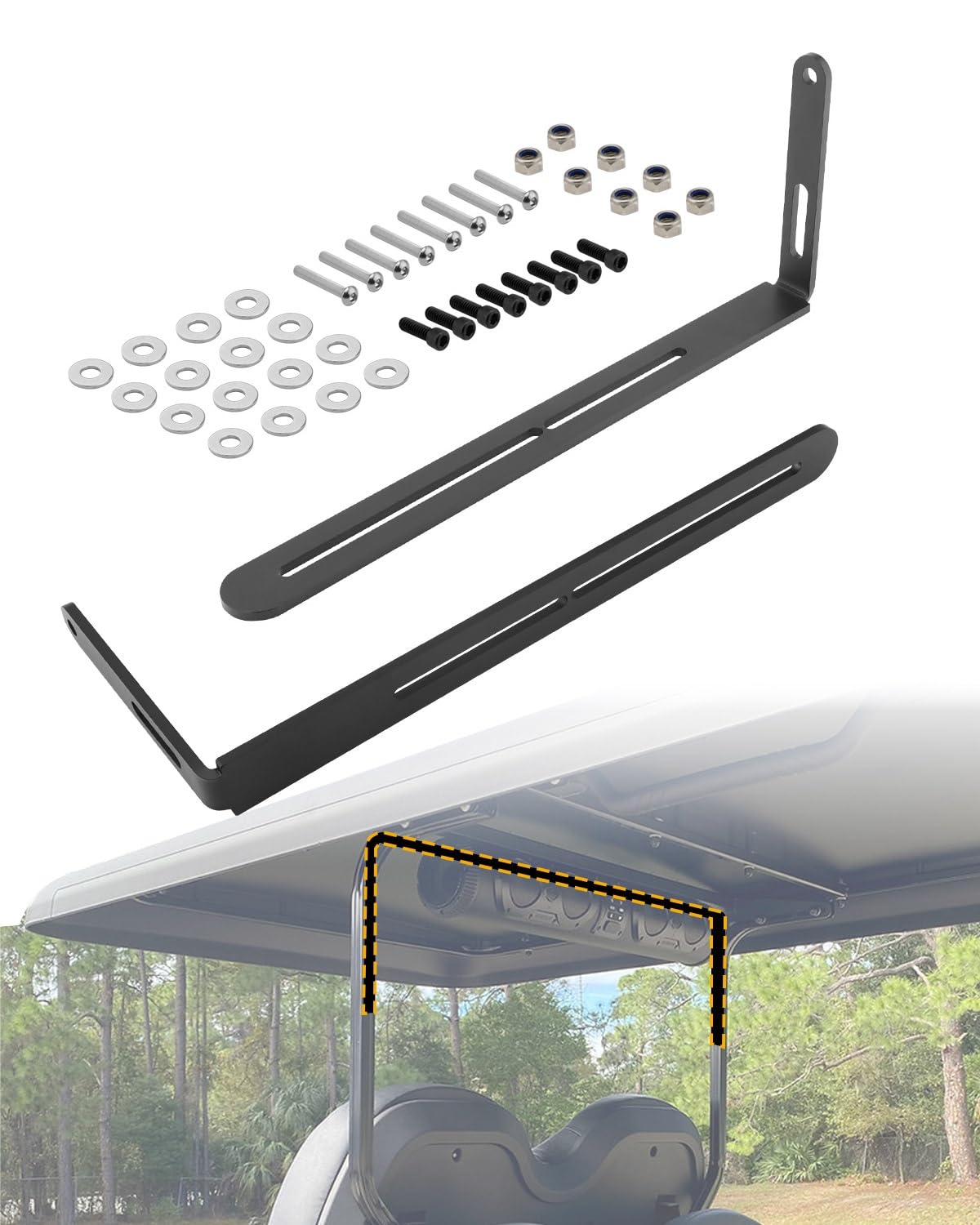 Gledewen soundbar L-bracket front view for secure cart mounting
