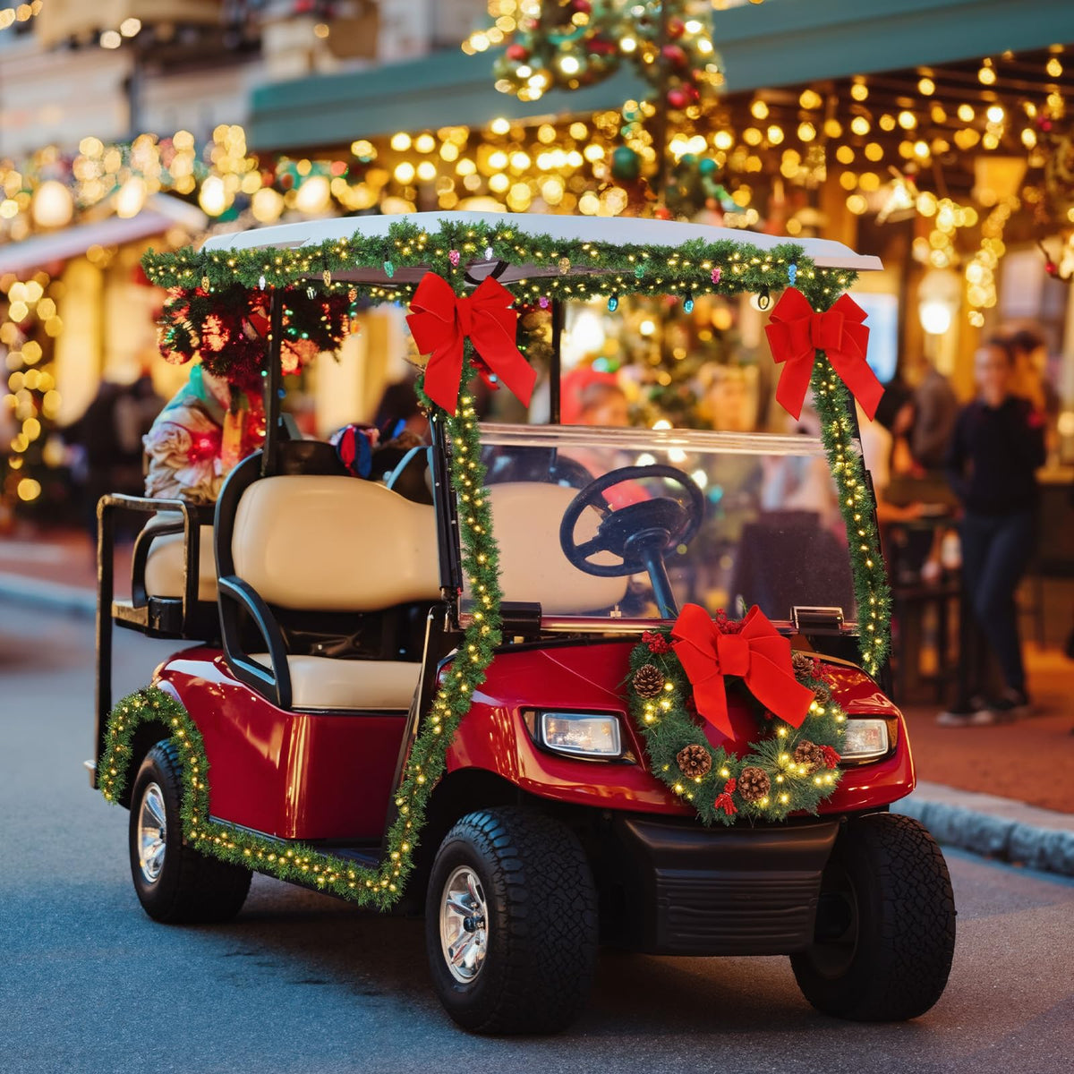 Glitinsel full set shown on golf cart creates a moving holiday display