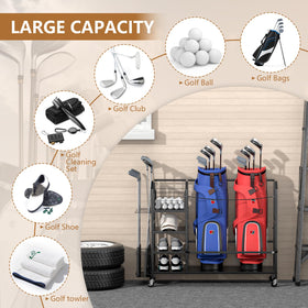 GloCryp storage with spacious shelves keeps clubs and shoes neatly organized