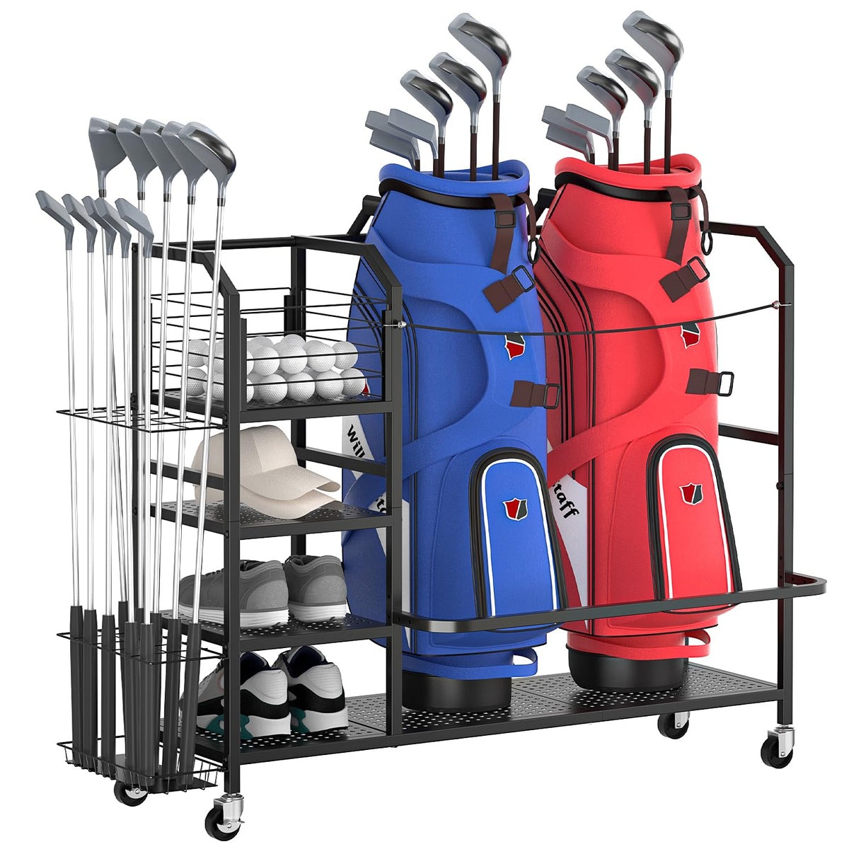GloCryp golf bag storage unit assembly view shows sturdy frame for long term use