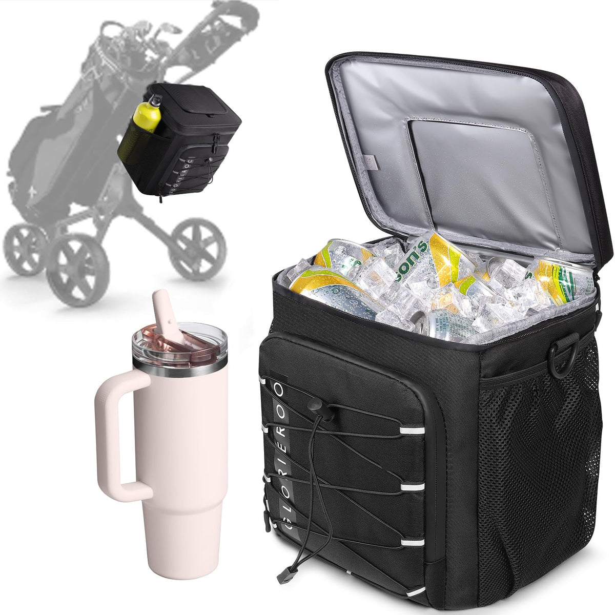 GLORIEROO golf cart cooler bag top window for quick access and extended cooling