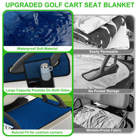 Gloserin blue seat cover shown on a golf cart for everyday use.