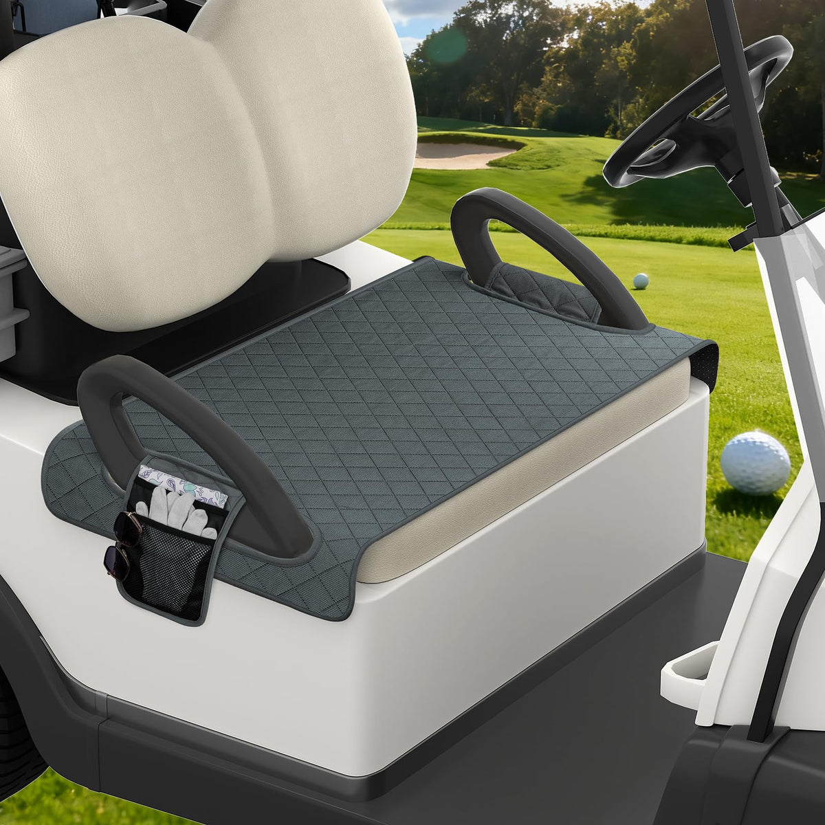 Four side pockets for golf balls, tees, and phones.