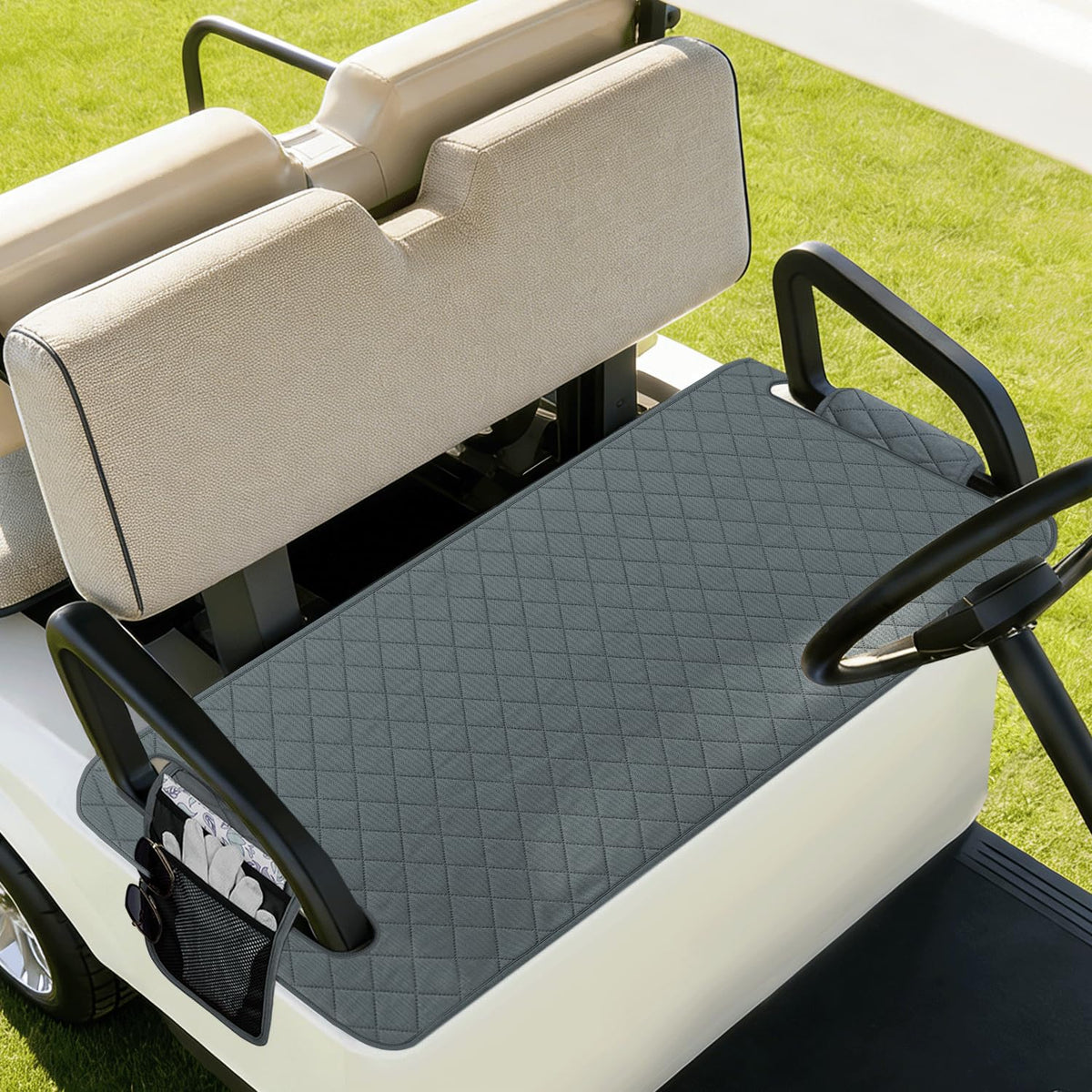 Gloserin golf cart seat cover front view showing universal fit and protection.