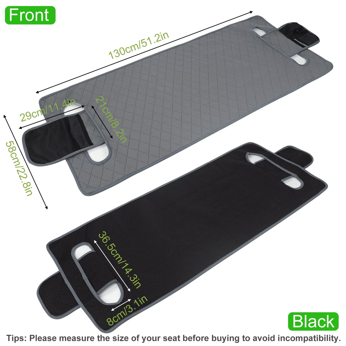 Gloserin seat cover with side pockets open for easy access to essentials.