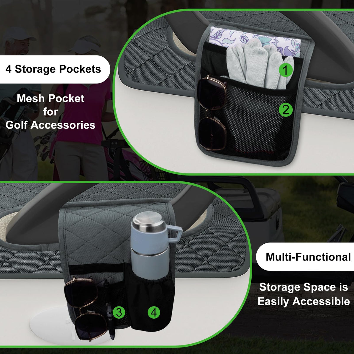 Universal fit on EZGO, Yamaha, and Club Car golf carts.