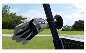 Glove Buddy on cart rail enables hands-free drying with natural airflow.