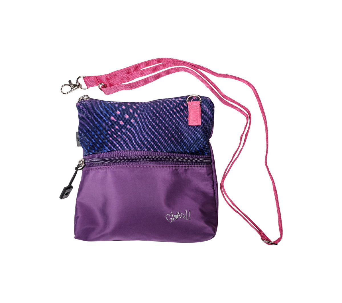 Glove It Golf Zip Bag Digital Dusk clipped to a golf bag for quick access.