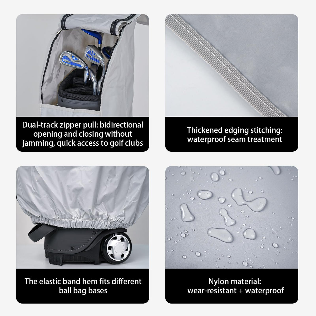 GMFanwu golf bag rain cover elastic-hem fit secures bags of various shapes.