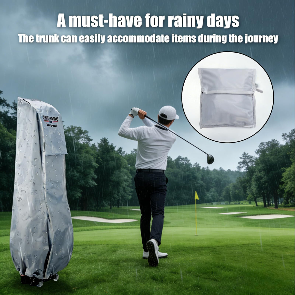 GMFanwu gray rain hood fits up to 50.4 inches high bags.