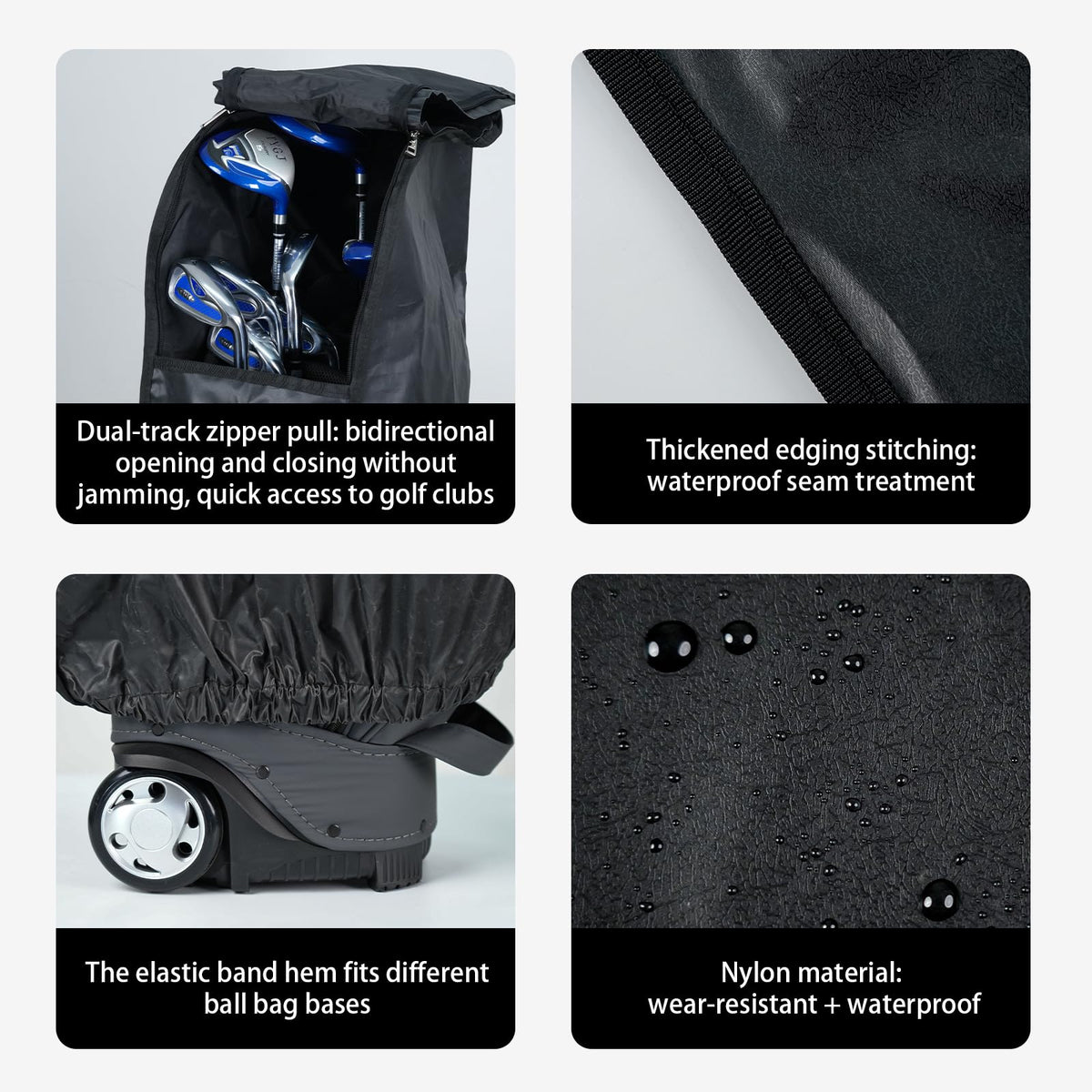 GMFanwu golf bag rain cover in nylon fabric showing waterproof protection for gear.