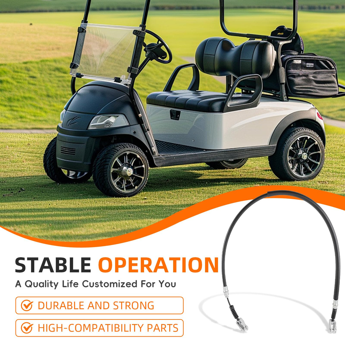 GoaMotors brake cable passenger side for Club Car DS, smooth operation on vintage golf carts.