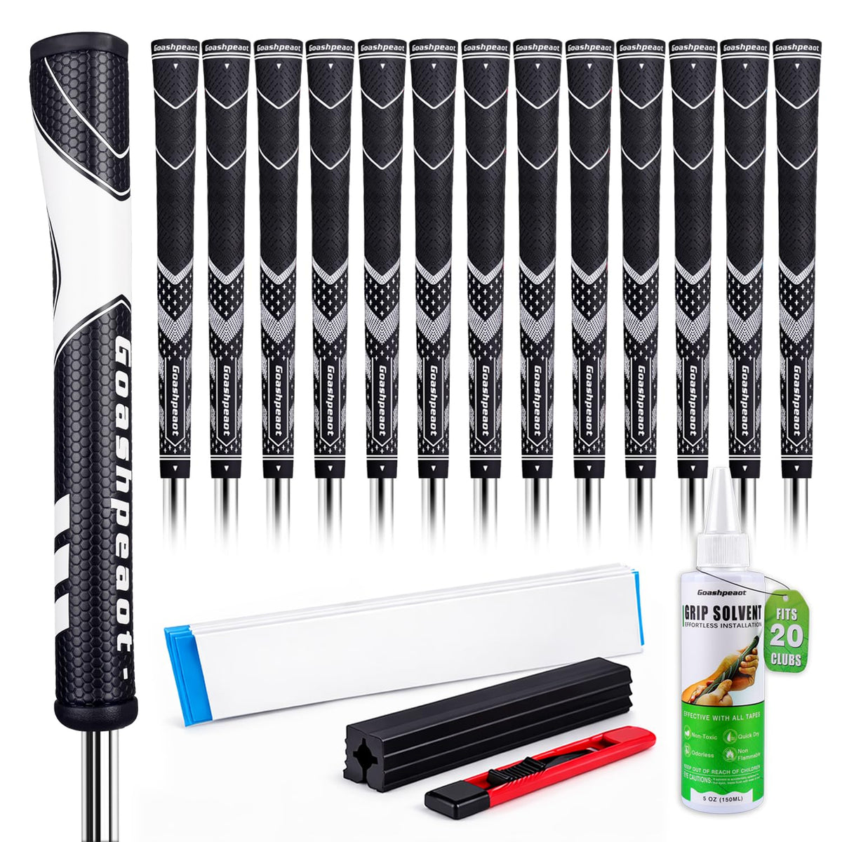 Goashpeaot 13-pack golf grips laid out for a coordinated bag upgrade and consistent hold.