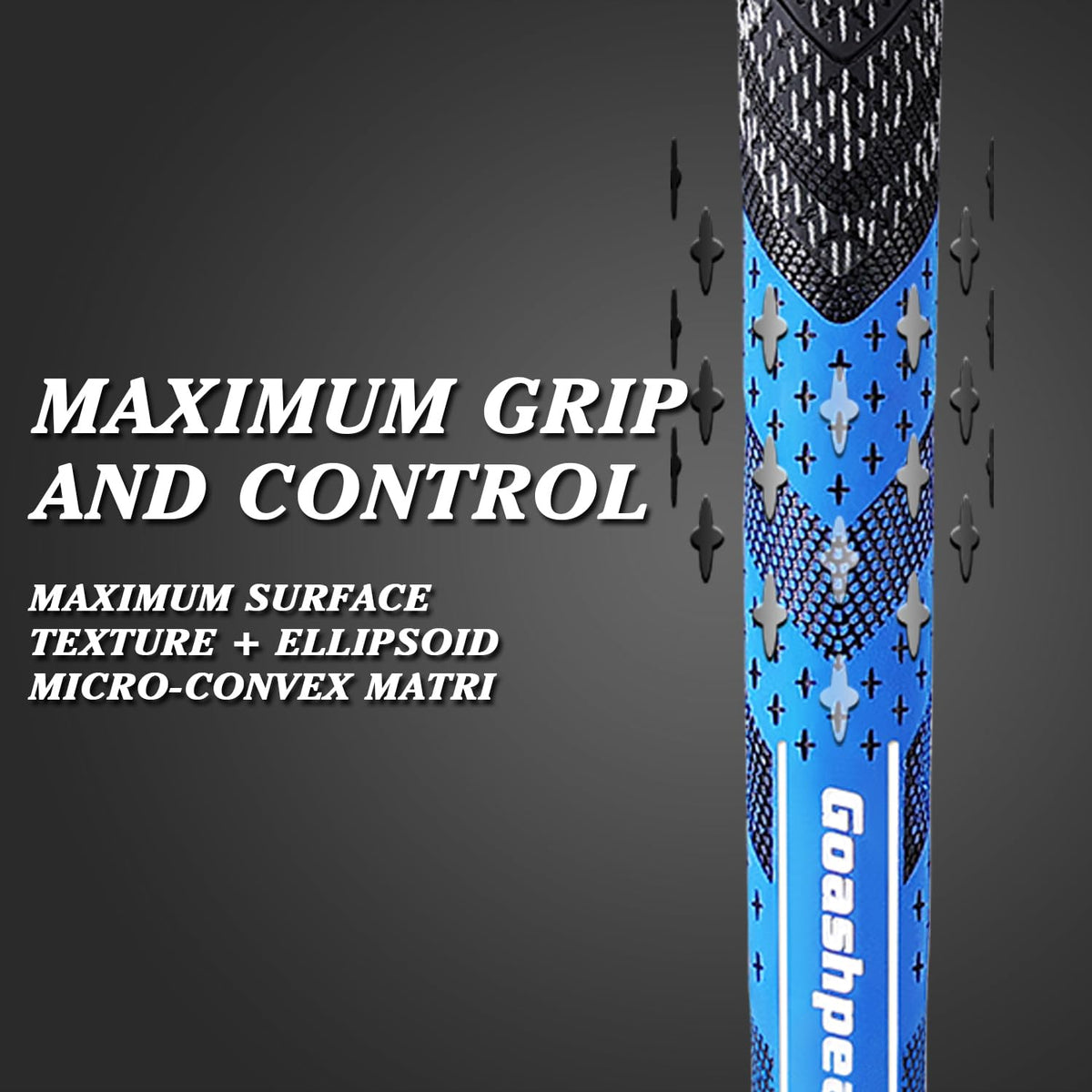 Goashpeaot shock-core grip close-up demonstrates vibration dampening for smoother swings.