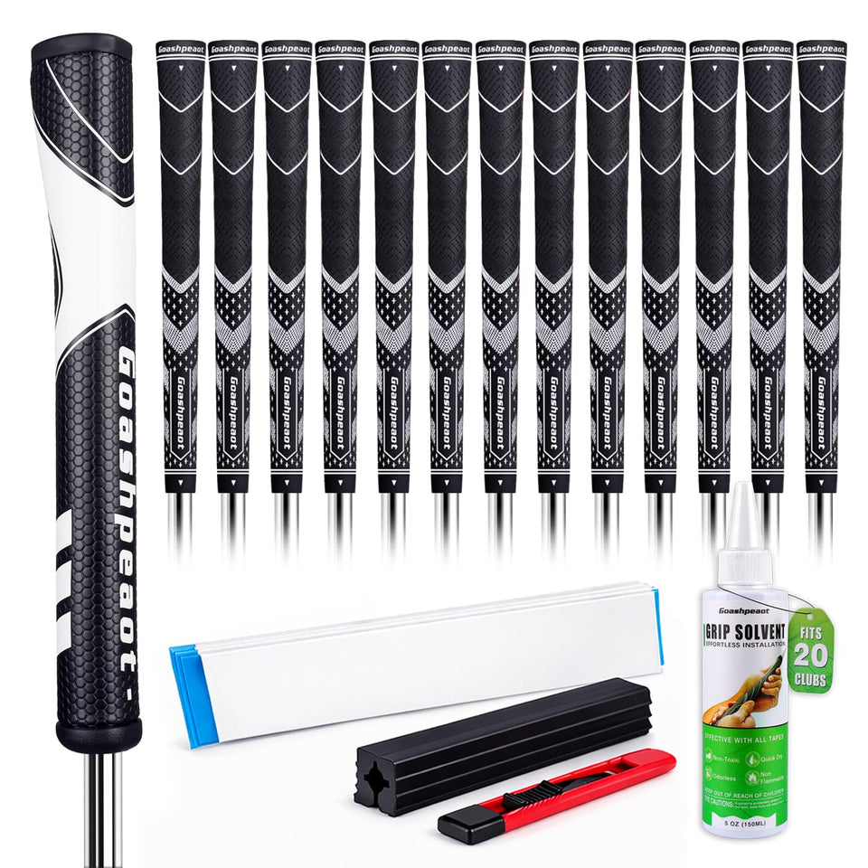 Goashpeaot premium all-weather golf grips full set laid out for a coordinated bag