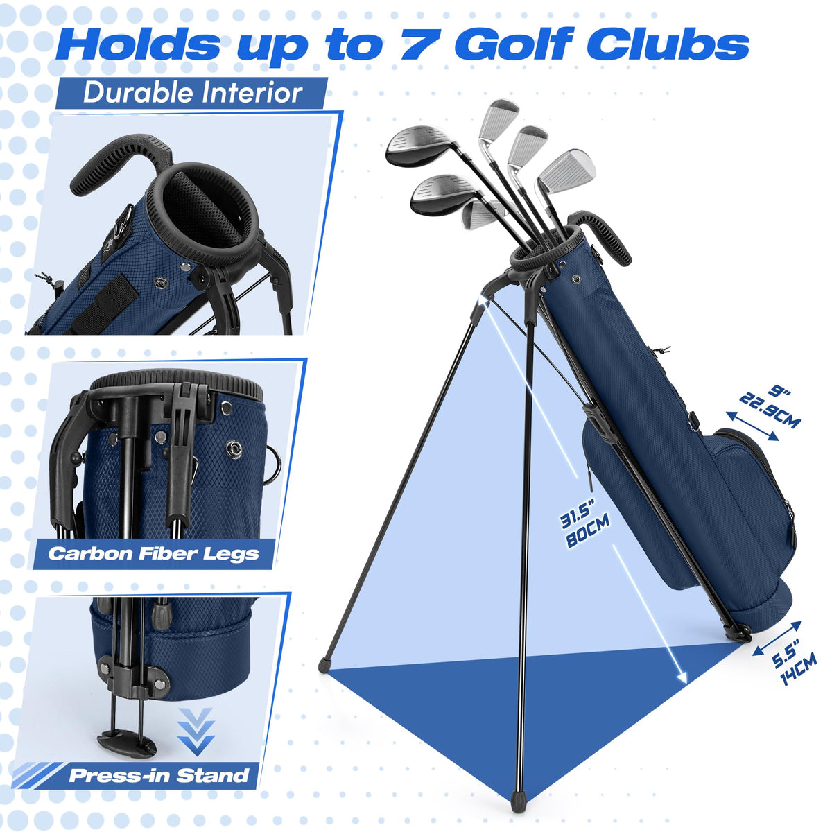 GOBUROS golf stand bag with seven-club top compartments for quick access.