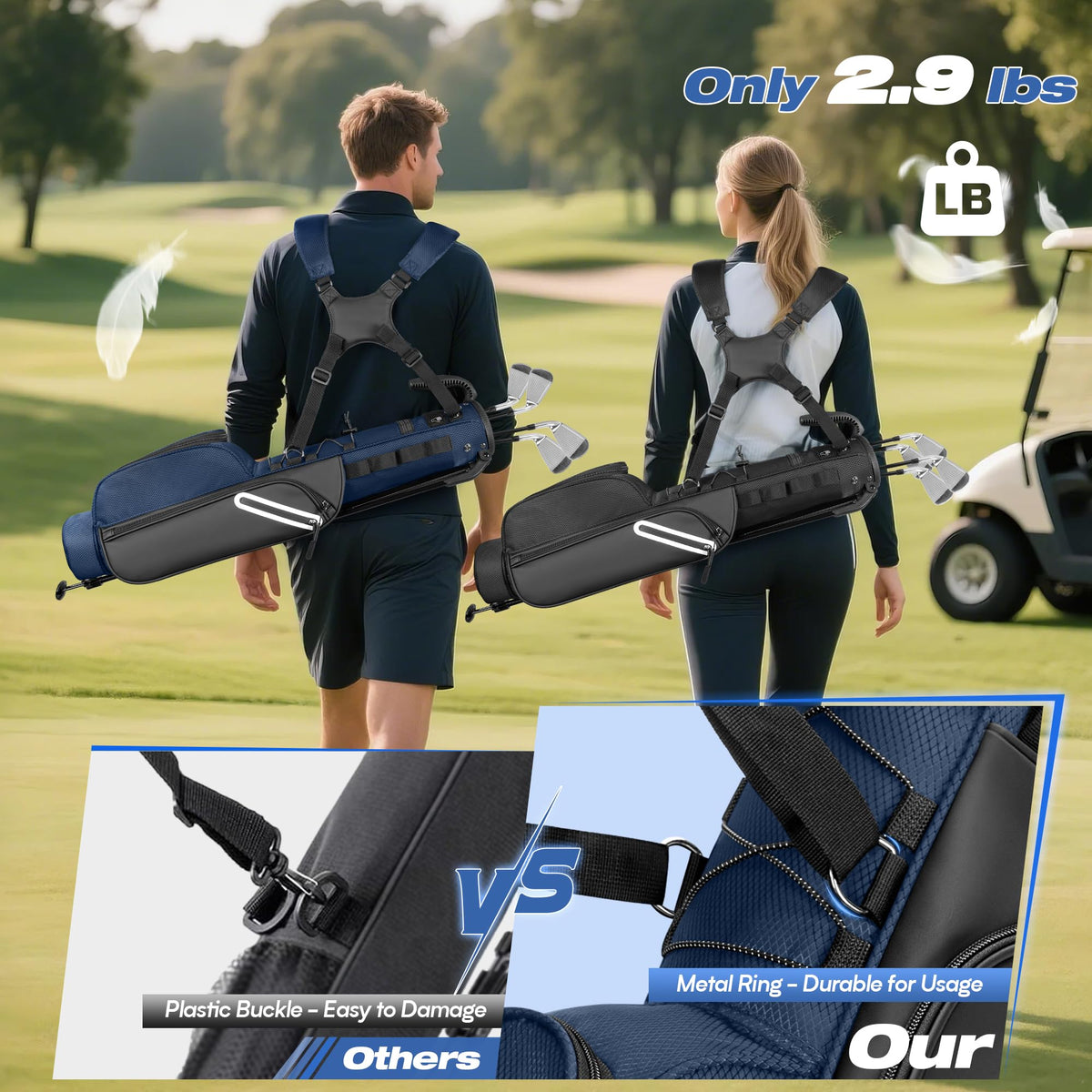 GOBUROS golf stand bag includes padded double straps for comfortable carrying.