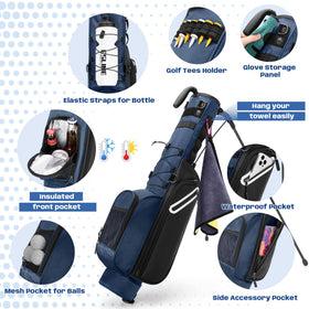 GOBUROS golf stand bag features a retractable rain hood protecting clubs.