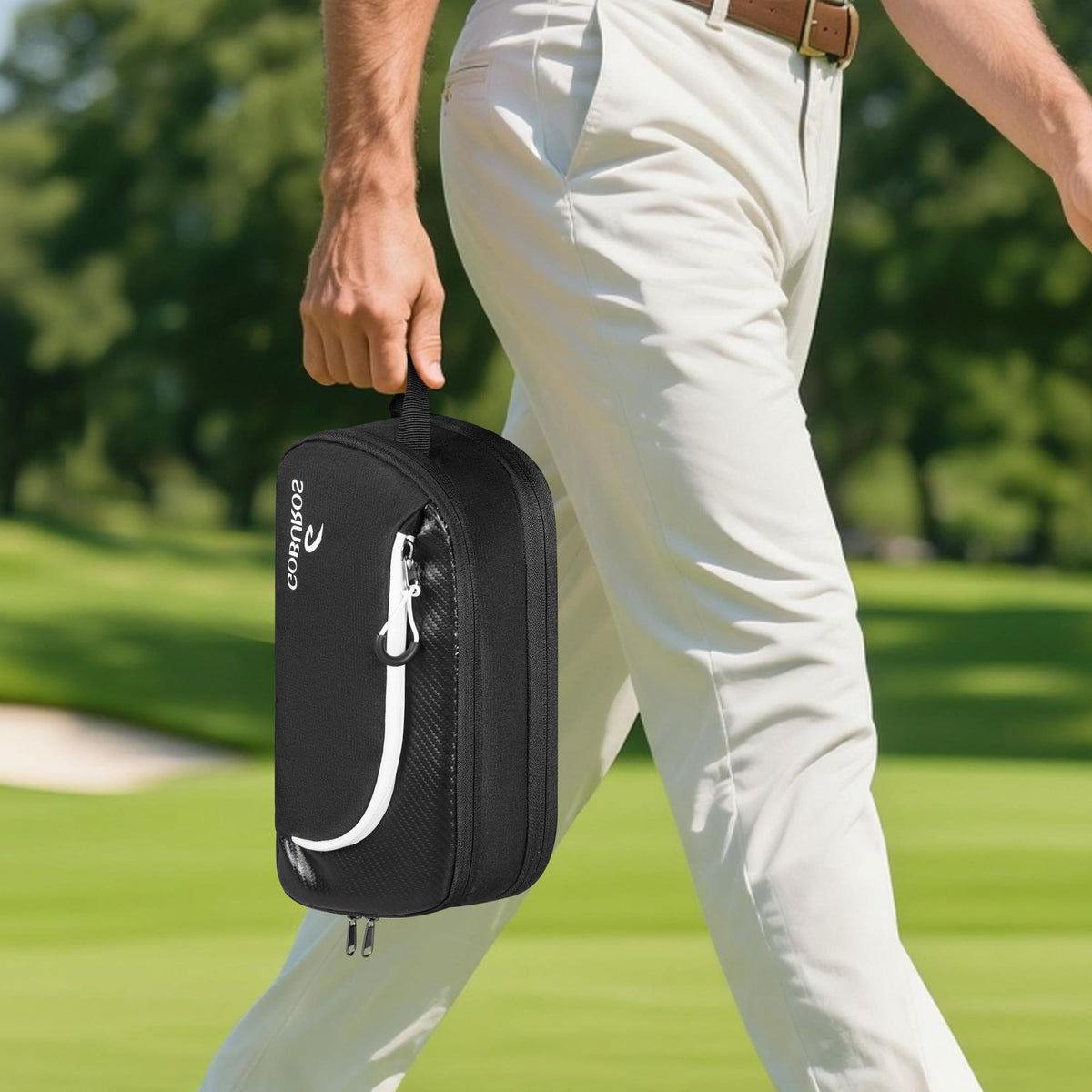 GOBUROS large-capacity golf accessory bag ready to organize gloves, balls, and tools.